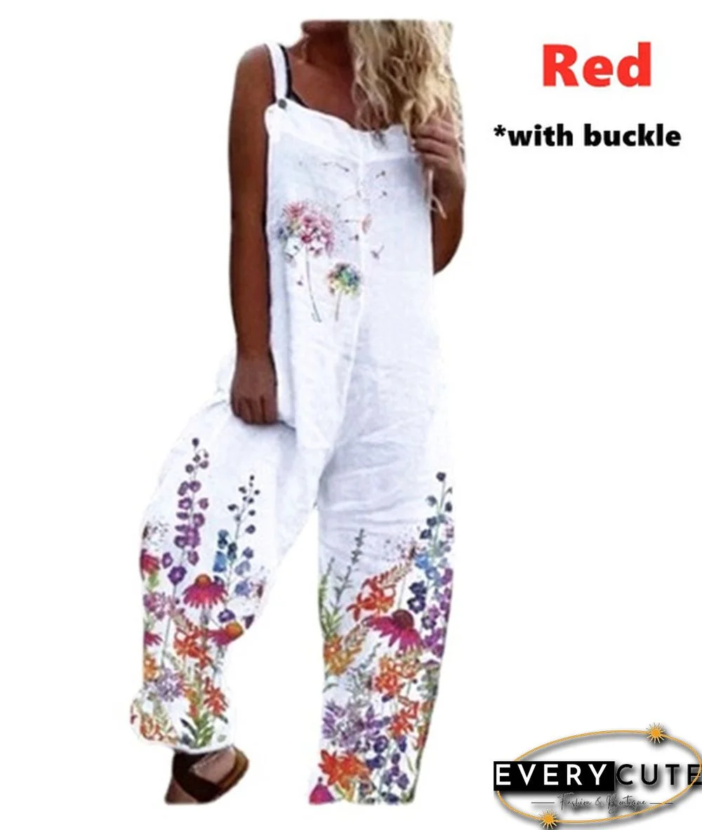 Summer New Fashion Women Casual Overalls Floral Print Jumpsuit Graphic Sling Pants Loose Casual Style Plus Size Streetwear