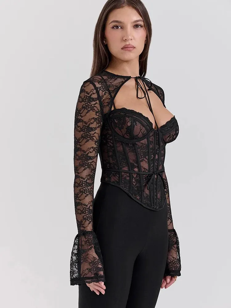Brownm Piece Lace Corset Bolero Top