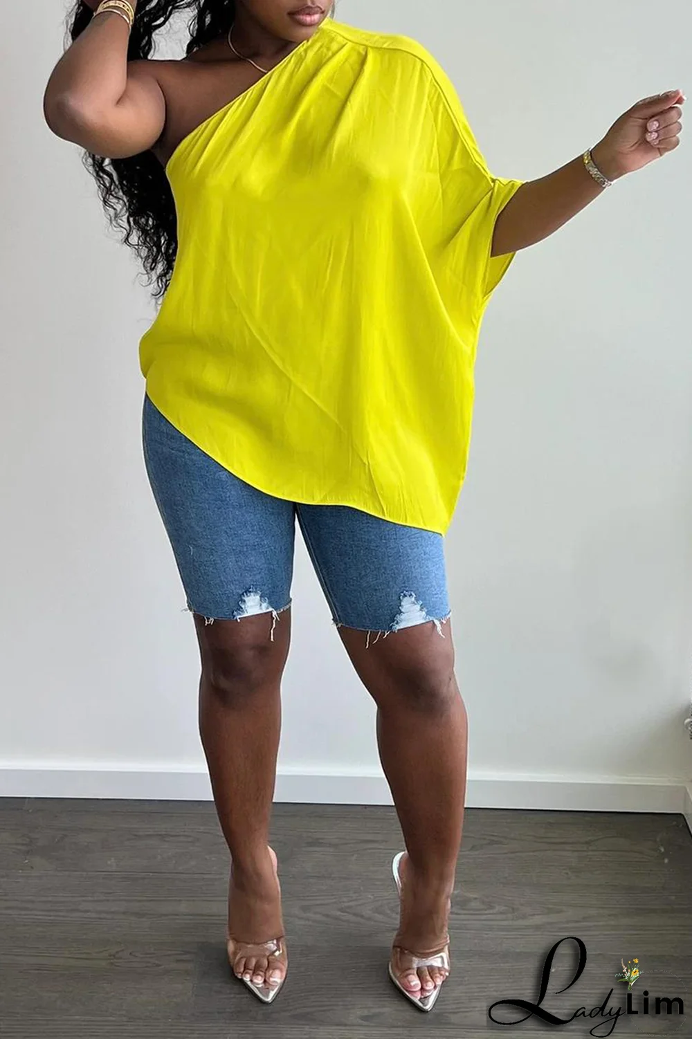 White Fashion Solid Split Joint One Shoulder T-Shirts