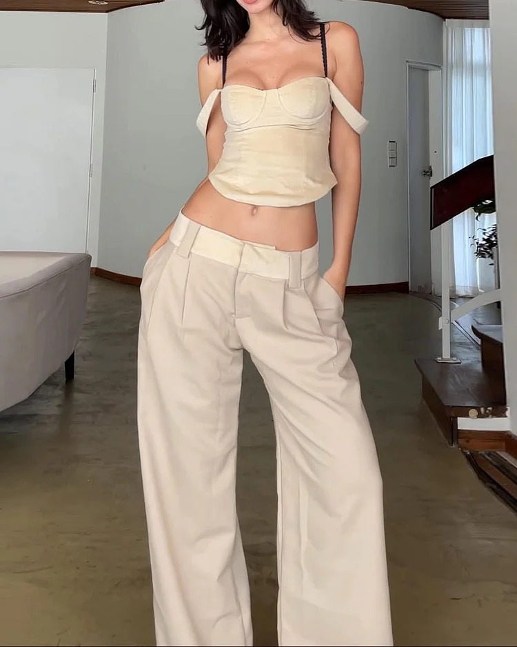 Off-shoulder solid color two-piece suit