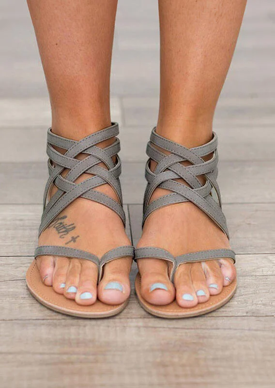 Summer Cross-Tied Zipper Flat Sandals socialshop