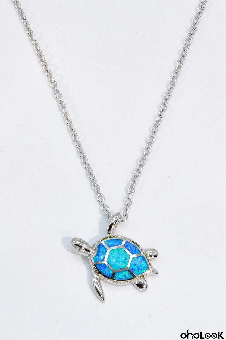 Opal Turtle Pendant Chain-Link Necklace