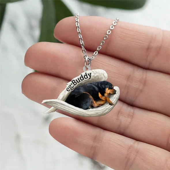 Personalized Rottweiler Sleeping Angel Stainless Steel Necklace