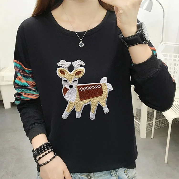 Embroidered Shift Long Sleeve Sweatshirt QueenFunky