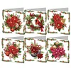 6Pcs Christmas Red Flower DIY Diamond Painting Card for Friends Family Gift