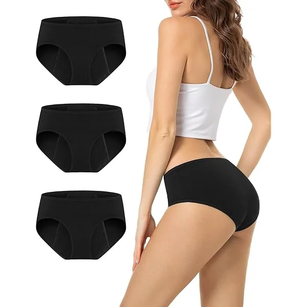 INNERSY Women's Hipster Period Panties Postpartum Teens Menstrual Underwear  3-Pack (XL, Black with Dark Lining) 