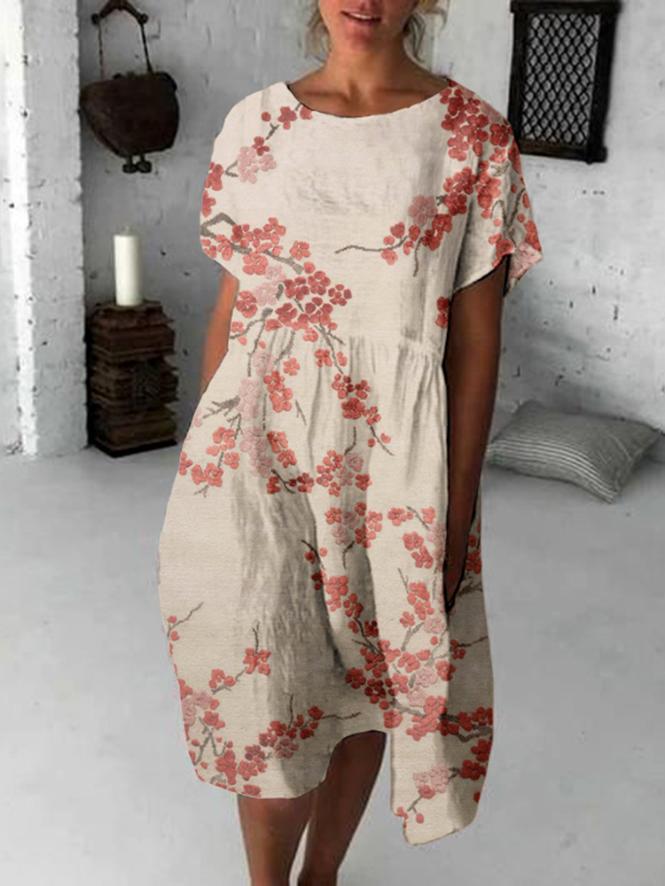Comstylish Cherry Blossom Japanese Flowy Midi Dress