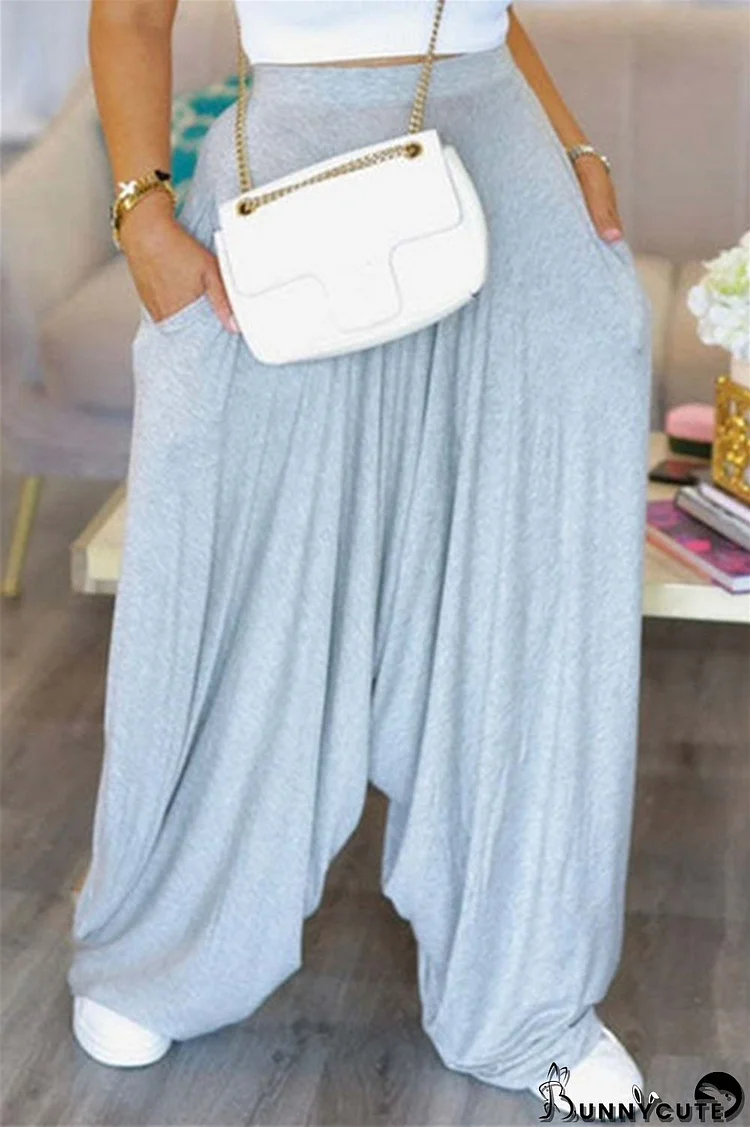 Grey Fashion Casual Solid Patchwork Harlan High Waist Trousers