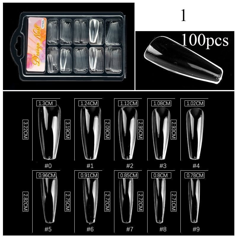 100pcs/box Natural Transparent Seamless Fake Nails Full Coverage False Nails Tips Short T-shaped Full Cover Tips For Nails