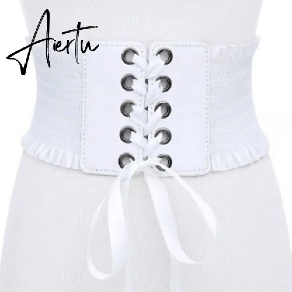 Women Wide Belt Decor Soft Satin Bowknot Wrap Around Tie Waistband Lace Up Eyelet Cotton Corset Belt Cinch Waist Wide Dress Belt Aiertu