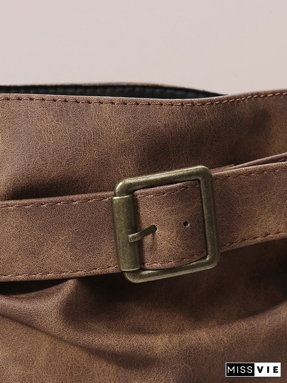 Ruched Buckle Casual Leather Booties