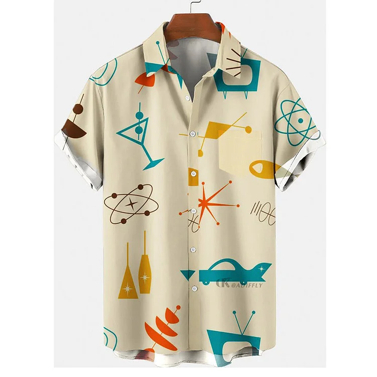 Cocktail Shaker Graphic Men's Casual Short-Sleeved Shirt at Hiphopee