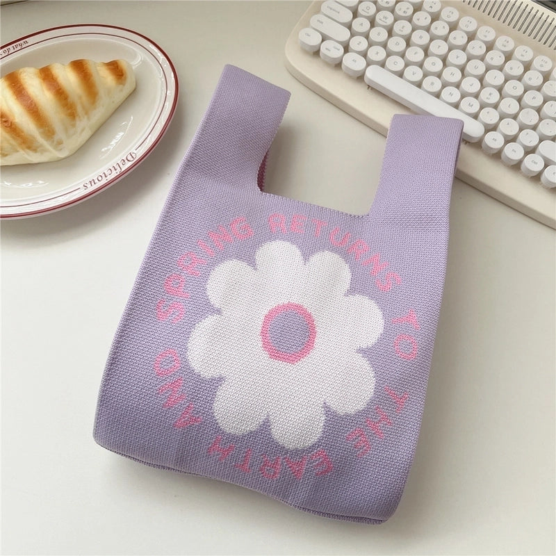 Women’s Small Knit Stripe Fruit Cute Basic Weave Open Bucket Bag