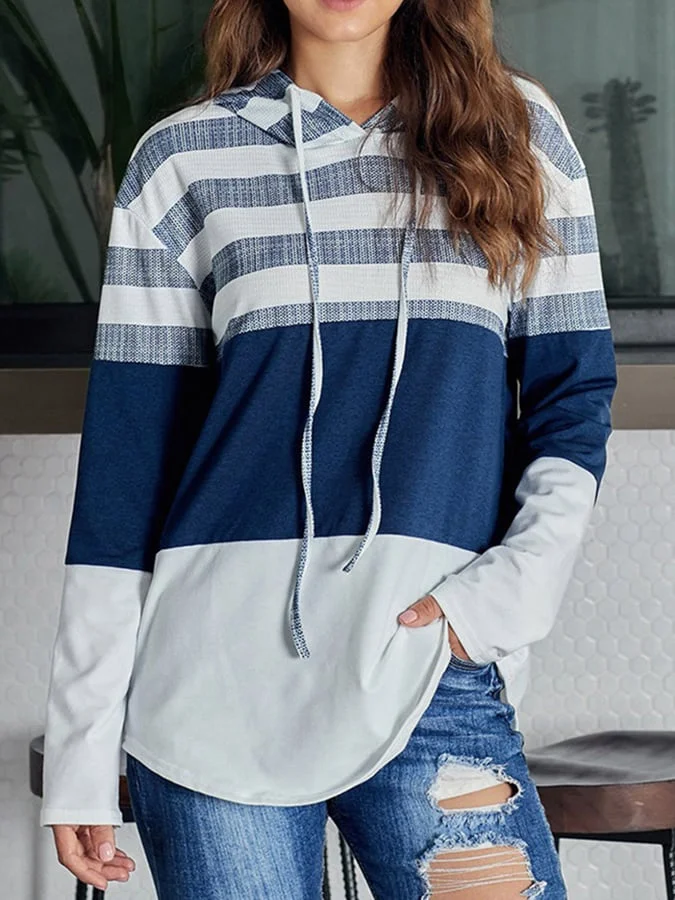 Casual Color Blocked Pullover Loose Hoodie