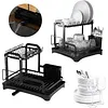 2 Tier Dish Drying Rack with Utensil Holder and Cup Rack Double Layer Sink Drain Rack with Drain Board for Apartment Kitchen Counter