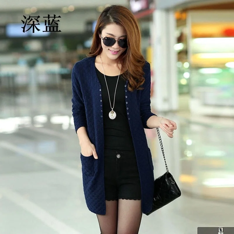 Women Cardigans Vintage Women Spring Autumn Medium-long Cardigan Female Fashion Knitted Outerwear Sweater
