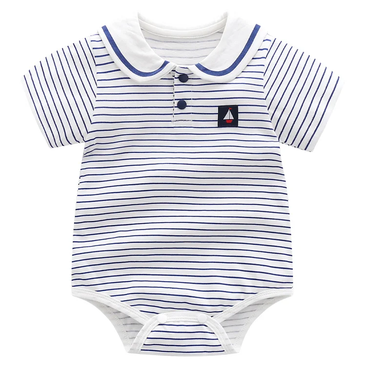 Baby Navy Style Striped Petter Pan Collar Bodysuit