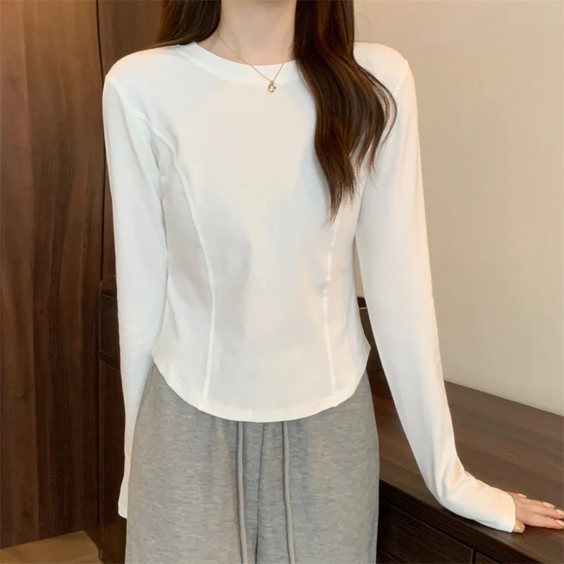 Brownm Brownm Early Fall Of 2024 New Bottom Shirt Women's Slim Hot Girl Design Sense Long-Sleeved T-Shirt Female Students Short Jacket Tide