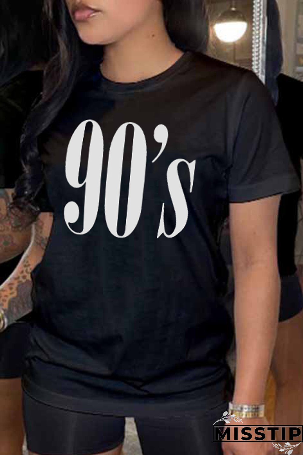 Black Casual Street Print Patchwork O Neck T-Shirts