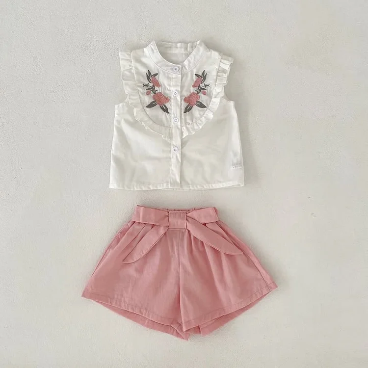 Baby Embroidered Flower Tank Top and Shorts Set