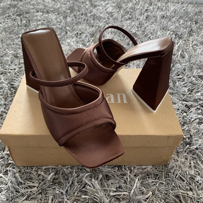 Fashion Triangle High Heels Summer Sandals Women 2022 Sexy Satin Soft Padded Party Shoes Woman Runway Back Strap Dress Sandals