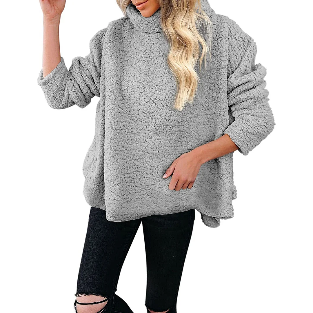 Sherpa Winter Turtleneck Top Sweatshirt For Women