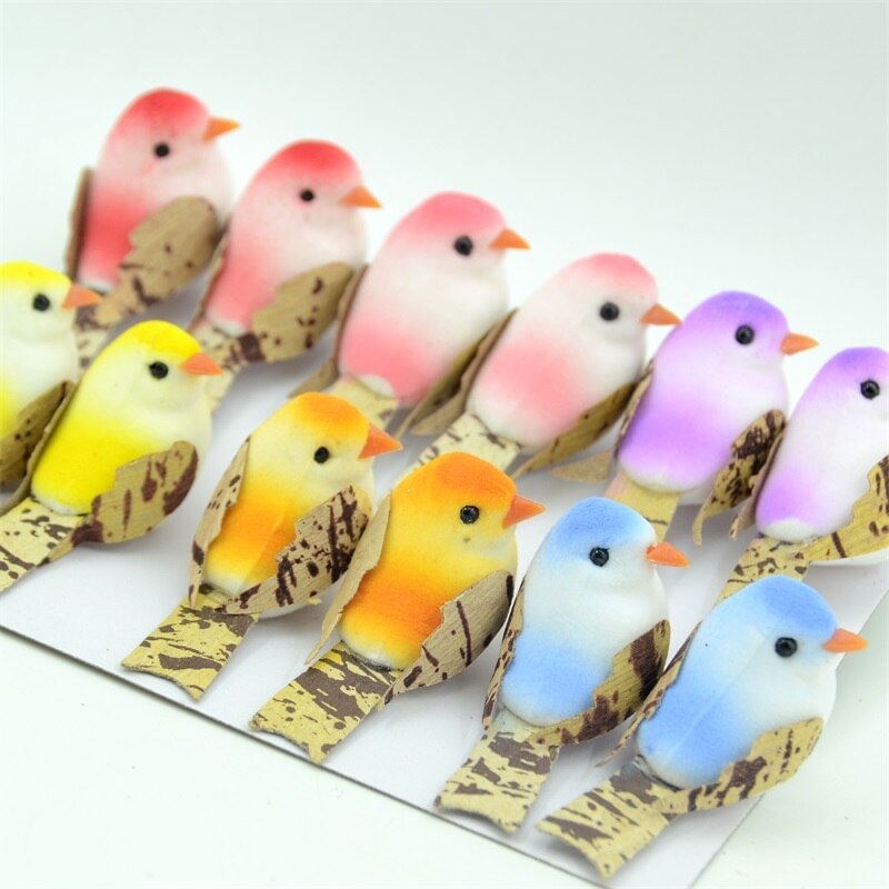 12PCS/lot Cheap Mini Artificial Foam Birds For Home Wedding Party Decorative Handicraft DIY Gift Box Wall Craft