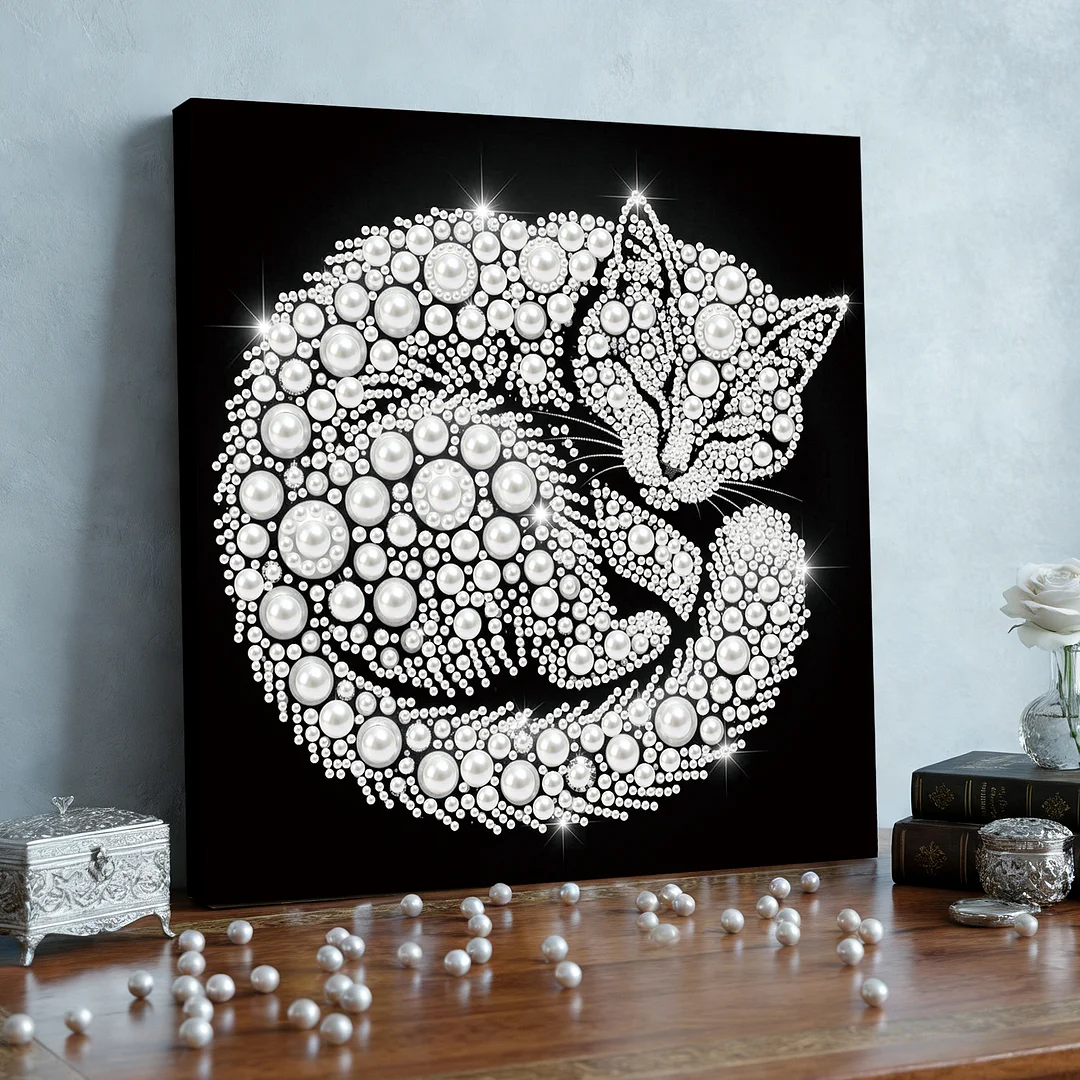 Cat - DIY Pearl Diamond Art Kit With Frame 25*25cm