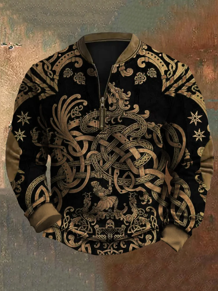 Utbros Celtic Mythological Dragon Pattern Men's Half Zip Sweatshirt
