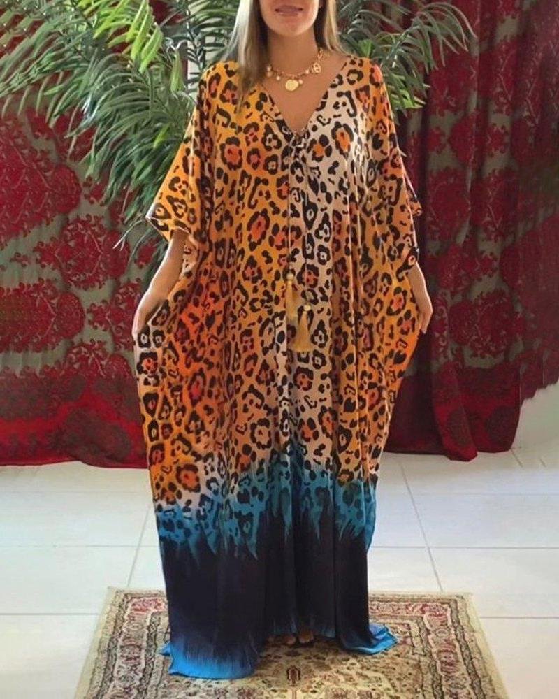 WOMEN'S ETHNIC STYLE PRINTED  CASUAL KAFTAN MAXI DRESS-030911