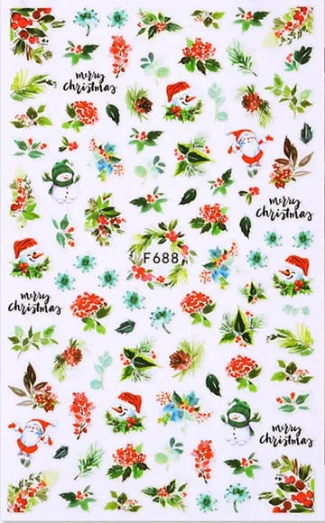 Christmas Nail Sticker Santa Claus Elk Snowman Gift Xmas Cartoon Winter Decal Nail Art Decor Water Sticker Christmas Nail Stick-Nail Inspo