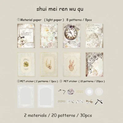 Journalsay 30 Sheets Lace Vintage Multi-material Material Package Memo Pad DIY Journal Scrapbooking Stationery