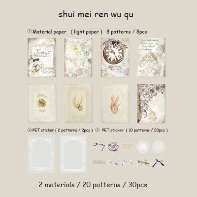 Journalsay 30 Sheets Lace Vintage Multi-material Material Package Memo Pad DIY Journal Scrapbooking Stationery