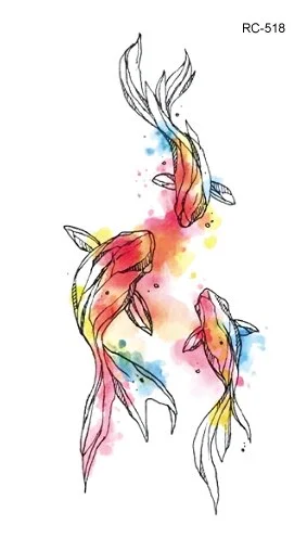 52 Kinds Watercolor Animals Fake Tattoos Temporary Cat Flamingo Wolf Whale Fox Butterfly Waterproof Tatto Stickers Small Size