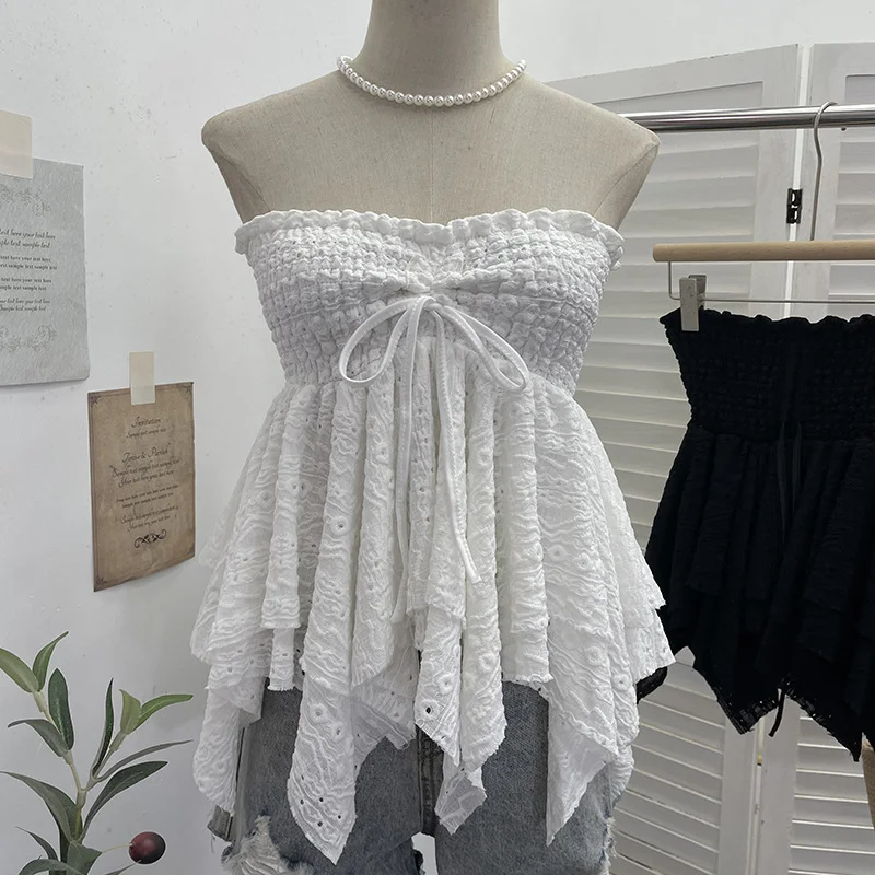 Nigikala Nigikala Shooting Holiday Wind Bra Strap With Bow Irregular Dress Loose Thin Short Sleeveless Top 9568