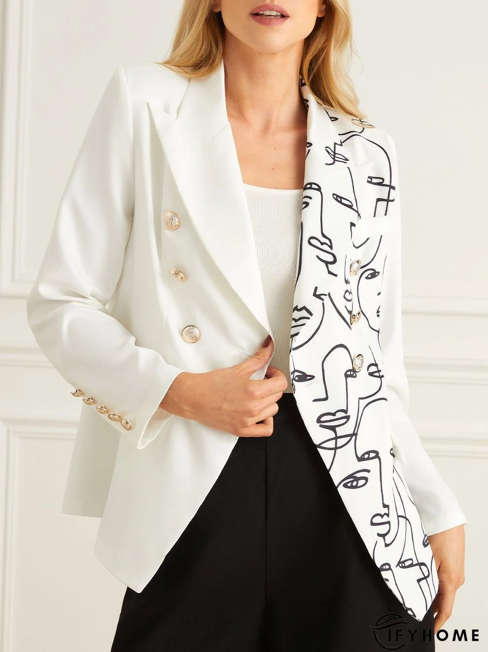 Autumn Commuting Long sleeve Lapel Collar Abstract Loose Blazer | IFYHOME