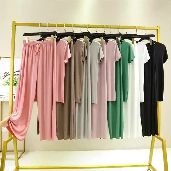 Soft comfortable Ice Silk Short Sleeve T-Shirt Two Piece Set loose wide leg pants