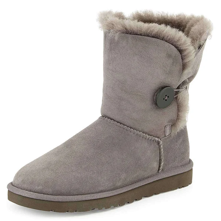 Grey Vegan Suede Winter Boots Faux Fur Lining Flat Booties |FSJ Shoes