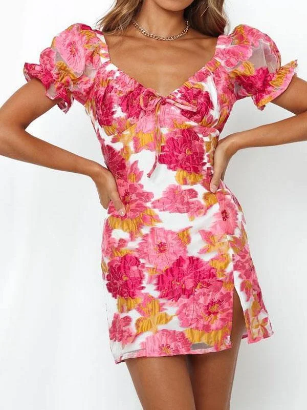 Puff sleeve floral dress