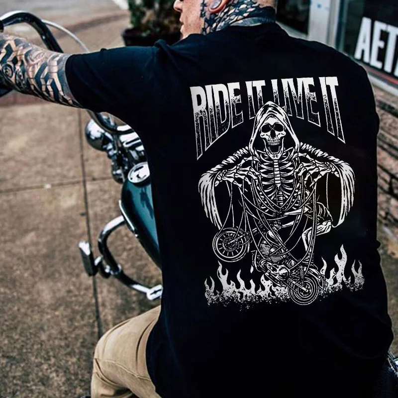 RIDE IT LIVE IT Skeleton Black Print T-shirt