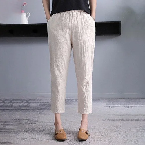 Women's Harem Pants Summer Vintage Cotton Linen Capri Pants Female Casual Loose Plus Size Ankle Length Mom Pant Woman Trousers