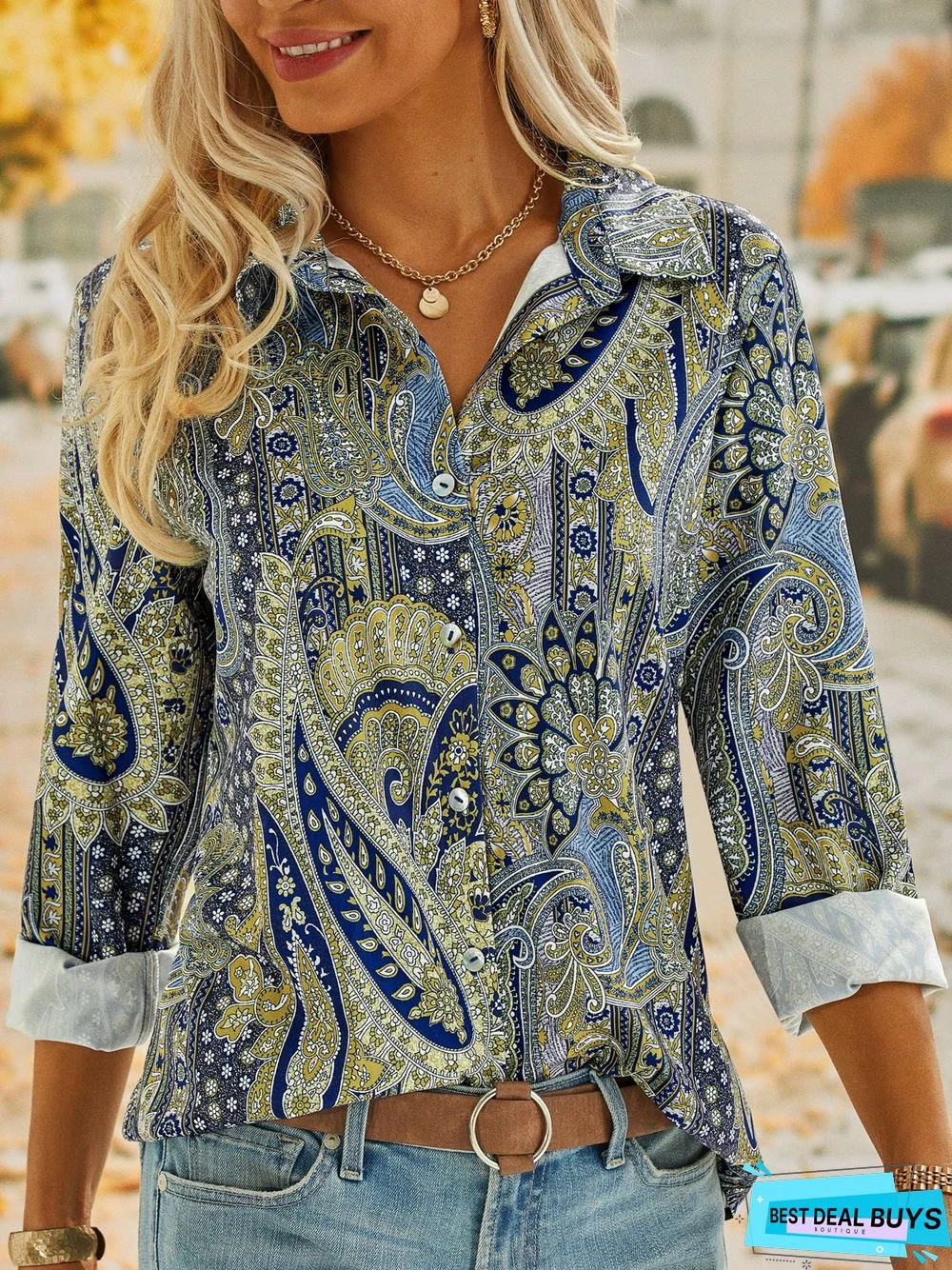 Shirt Collar Paisley Vintage Blouse