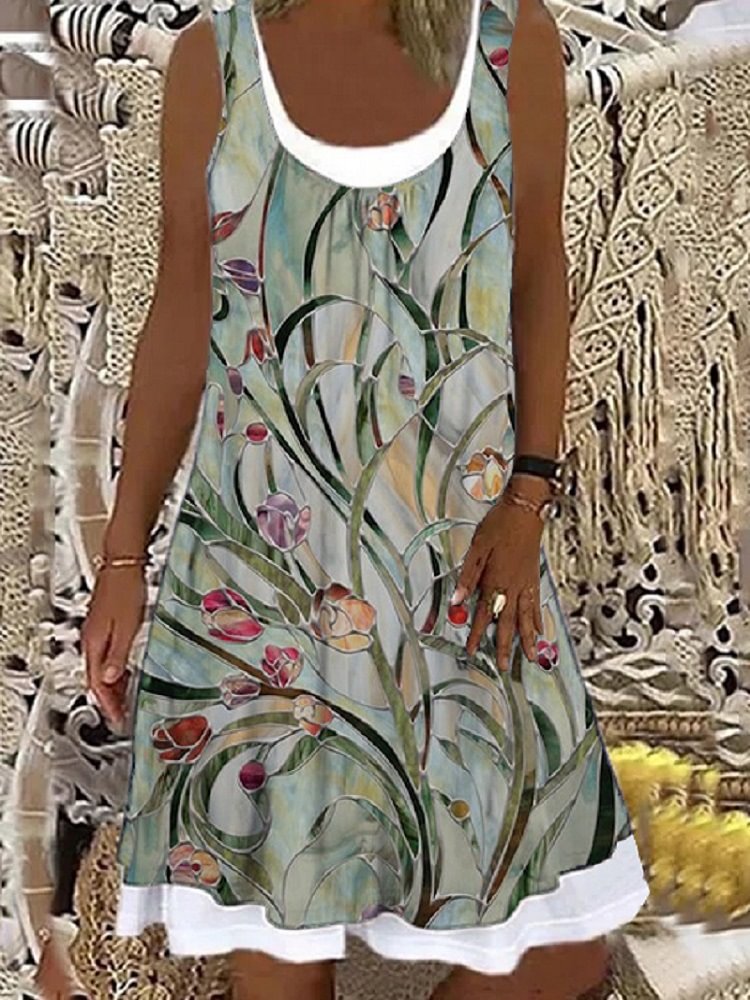 Floral Art Print Pleated Midi Dress