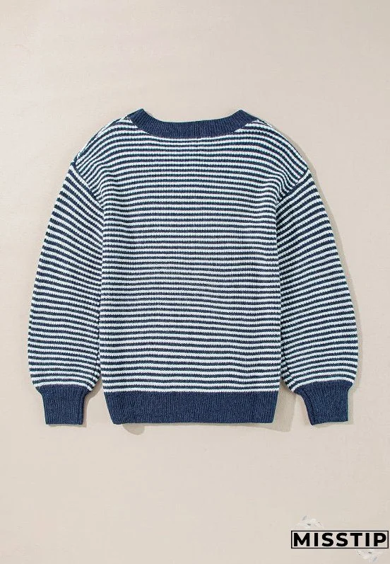 Striped Boat Neck Long Sleeve Sweater