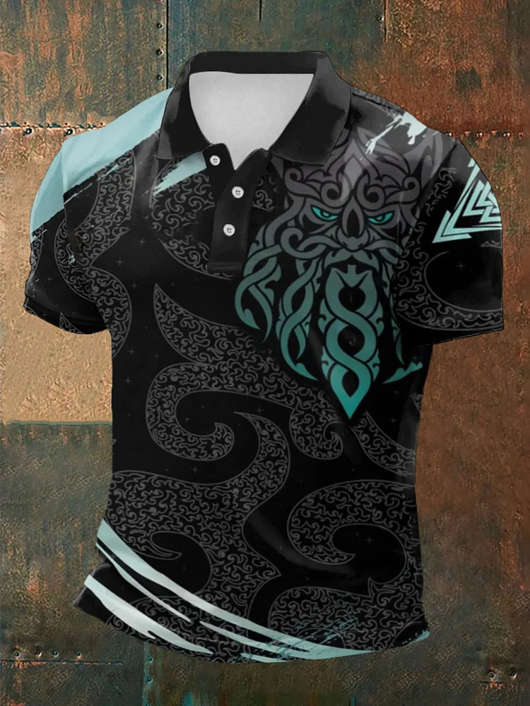 Herren Viking Print Kurzarm Hemd