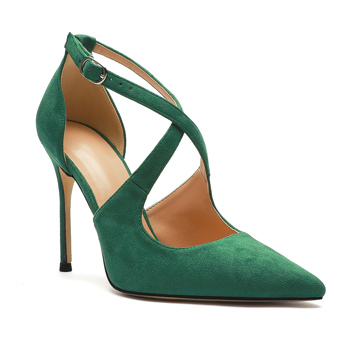 95mm Women's Pointed Toe Cross Strap Heels Ankle Strap Sandals Pumps Shoes-MERUMOTE