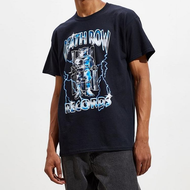 Death Row Records Shirts Mens Vintage round neck printed short-sleeved t-shirtsMens V
