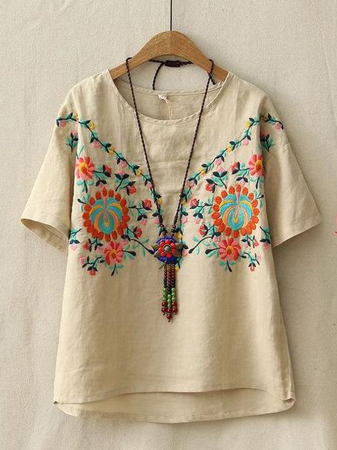 Women Half Sleeve Embroidered Cotton T-Shirts Zaesvini