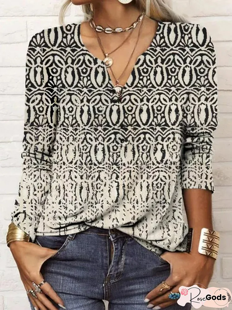 Regular Fit V Neck Ethnic T-Shirt