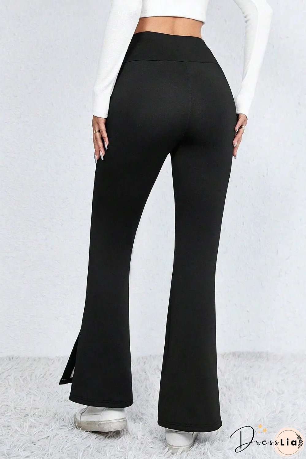 Black Thermal Lined Split Flare Leg Pants